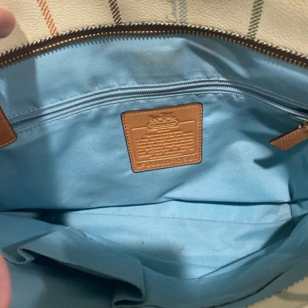 Authentic vintage coach white blue heritage plaid leather shoulder bag‎